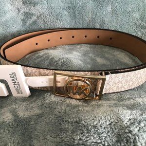 New Michael Kors Leather Belt MK Vanilla Size Large